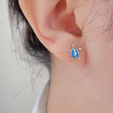 Blue Opal Turtle 925 Sterling Silver Stud Earrings - Crazy Like a Daisy Boutique #