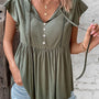 Buttoned Tie Neck Flutter Sleeve Babydoll Top - Crazy Like a Daisy Boutique #