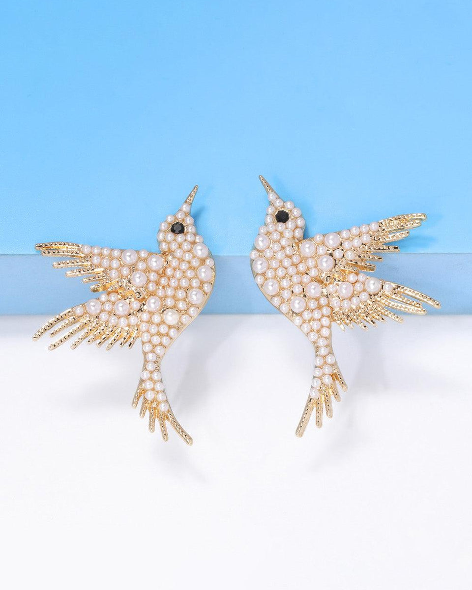 Bird Shape Zinc Alloy Frame Glass Stone Dangle Earrings - Crazy Like a Daisy Boutique