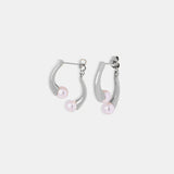 Synthetic Pearl Asymmetrical Titanium Steel Earrings - Crazy Like a Daisy Boutique