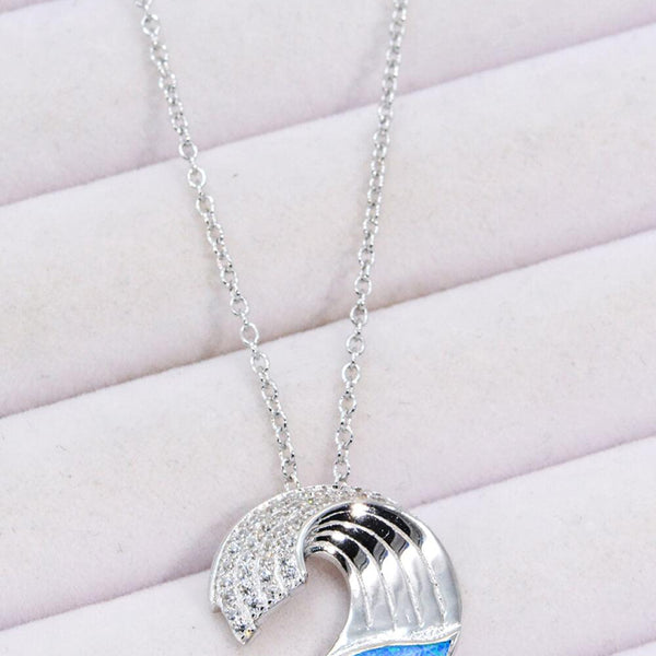 Blue Opal and Zircon Wave Pendant Necklace - Crazy Like a Daisy Boutique
