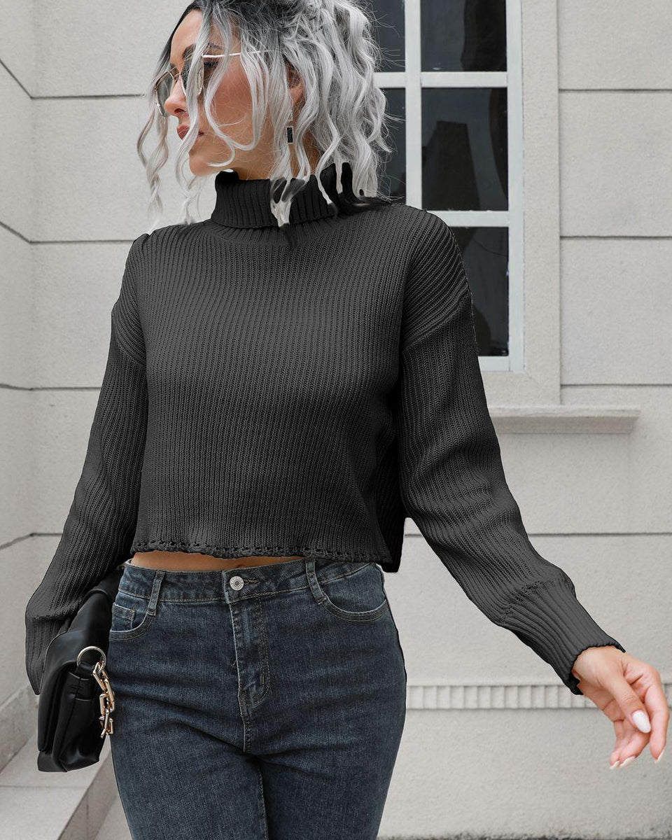Turtleneck Dropped Shoulder Sweater - Crazy Like a Daisy Boutique