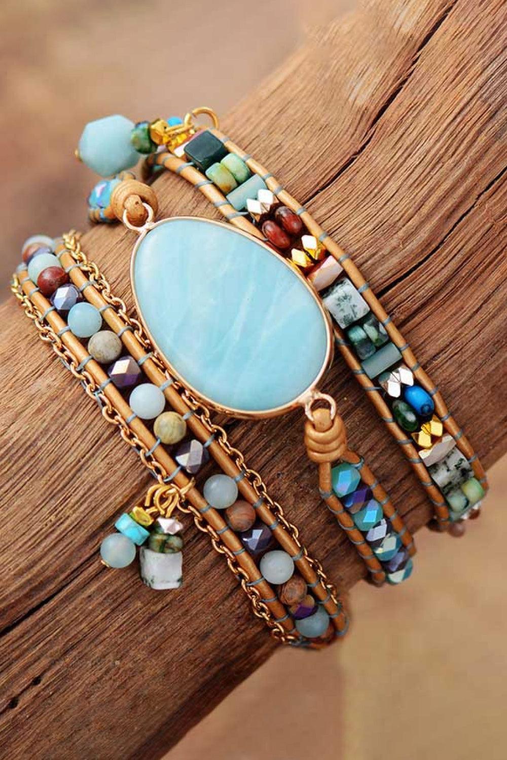 Handmade Natural Stone Beaded Triple Layer Bracelet - Crazy Like a Daisy Boutique #