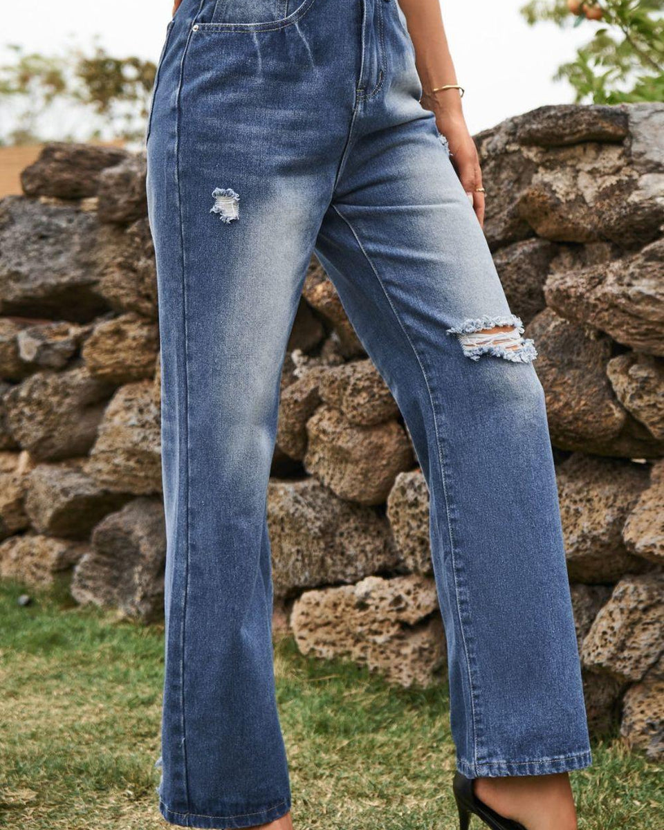 Distressed Buttoned Loose Fit Jeans - Crazy Like a Daisy Boutique