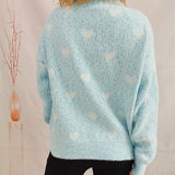 Heart Heathered Turtleneck Drop Shoulder Sweater - Crazy Like a Daisy Boutique #