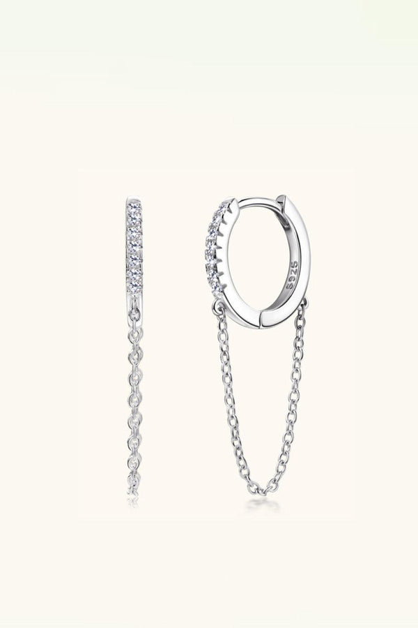 Moissanite 925 Sterling Silver Huggie Earrings with Chain - Crazy Like a Daisy Boutique #