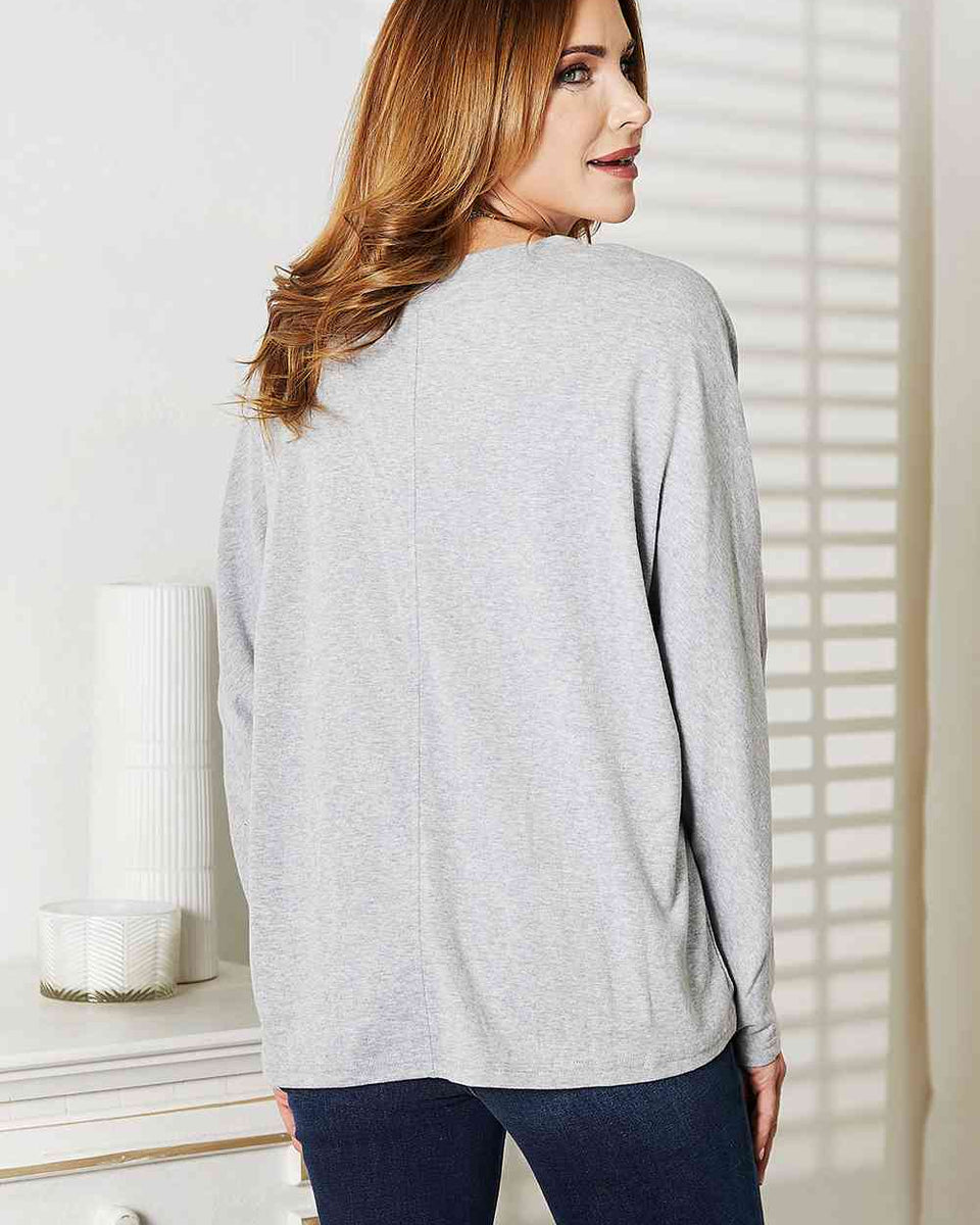 Double Take Seam Detail Round Neck Long Sleeve Top - Crazy Like a Daisy Boutique