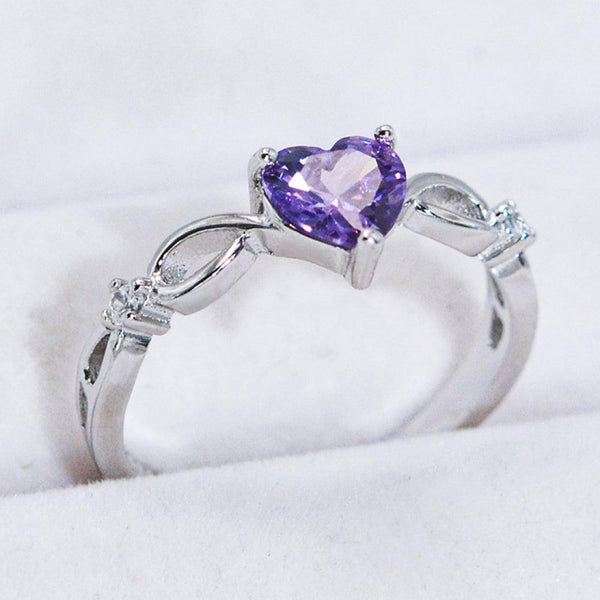 Faux Amethyst Crystal Heart 925 Sterling Silver Ring - Crazy Like a Daisy Boutique