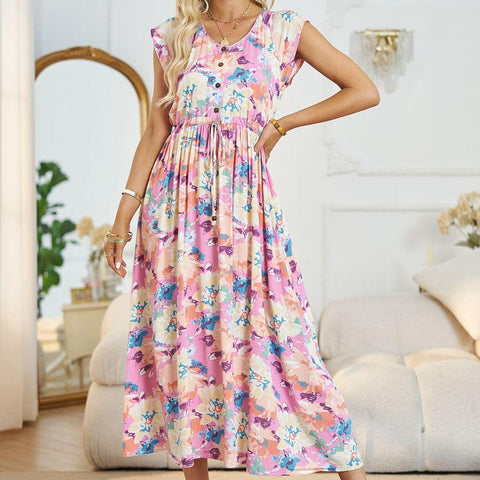 Floral V-Neck A-Line Midi Dress - Crazy Like a Daisy Boutique