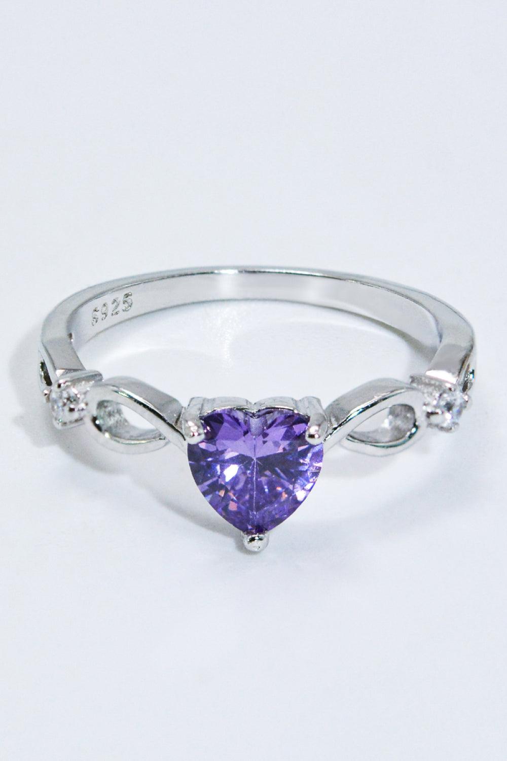 Faux Amethyst Crystal Heart 925 Sterling Silver Ring - Crazy Like a Daisy Boutique #