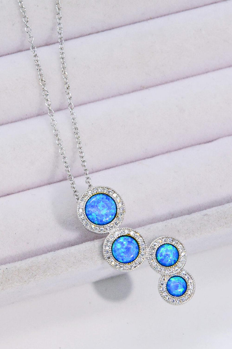 Blue Opal Round Pendant Chain-Link Necklace - Crazy Like a Daisy Boutique