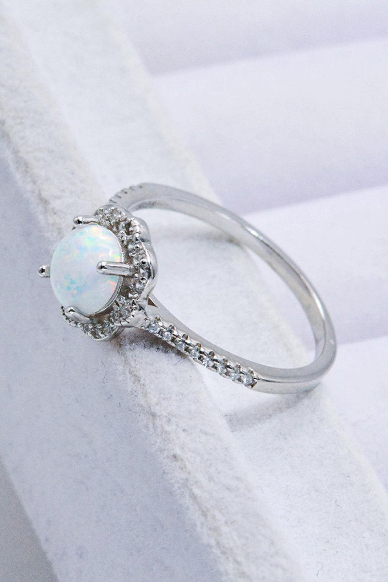 Platinum-Plated 4-Prong Opal Ring - Crazy Like a Daisy Boutique