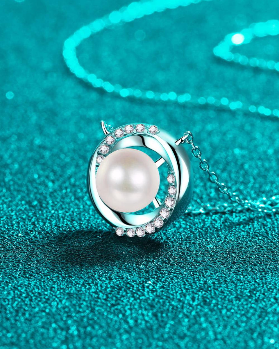 Moissanite Pearl Rhodium-Plated Necklace - Crazy Like a Daisy Boutique