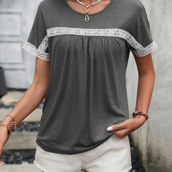 Contrast Round Neck Short Sleeve Tee - Crazy Like a Daisy Boutique