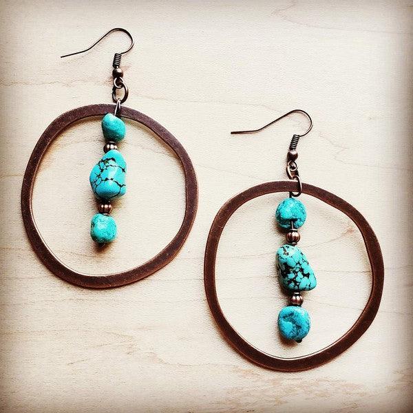 Copper Hoop Earrings w/ Blue Turquoise and Copper - Crazy Like a Daisy Boutique