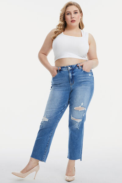 BAYEAS Full Size Mid Waist Distressed Ripped Straight Jeans - Crazy Like a Daisy Boutique #