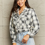 Plaid Collared Neck Long Sleeve Jacket - Crazy Like a Daisy Boutique