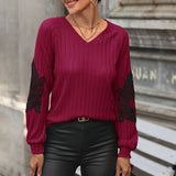 Ribbed Lace Detail V-Neck Sweater - Crazy Like a Daisy Boutique #