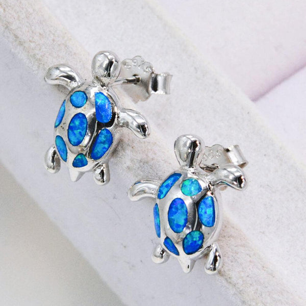 Blue Opal Turtle Platinum-Plated Stud Earrings - Crazy Like a Daisy Boutique