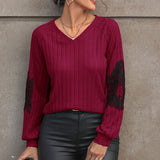 Ribbed Lace Detail V-Neck Sweater - Crazy Like a Daisy Boutique #