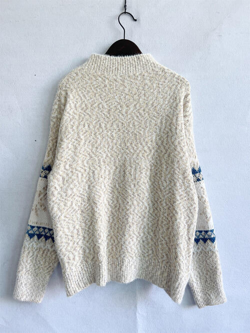 Geometric Mock Neck Dropped Shoulder Sweater - Crazy Like a Daisy Boutique #