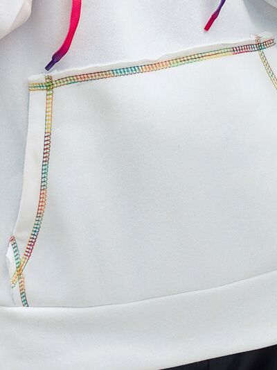 Contrast Stitching Drawstring Raglan Sleeve Hoodie - Crazy Like a Daisy Boutique #