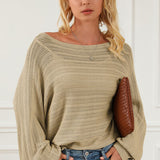 Openwork Boat Neck Lantern Sleeve Sweater - Crazy Like a Daisy Boutique
