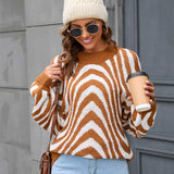 Printed Round Neck Long Sleeve Pullover Sweater - Crazy Like a Daisy Boutique