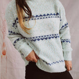 Geometric Mock Neck Dropped Shoulder Sweater - Crazy Like a Daisy Boutique