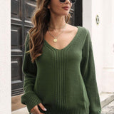Ribbed Scoop Neck Long Sleeve Pullover Sweater - Crazy Like a Daisy Boutique #