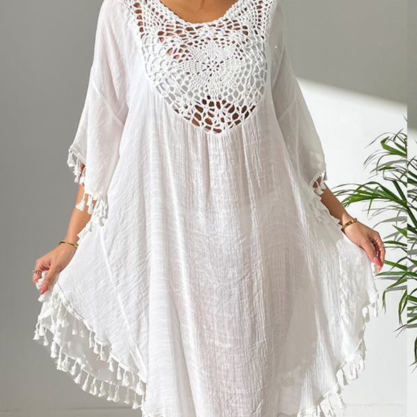 Tassel Cutout Scoop Neck Cover-Up Dress - Crazy Like a Daisy Boutique #