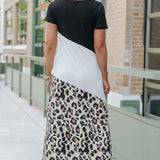 Leopard Color Block V-Neck Slit Dress - Crazy Like a Daisy Boutique