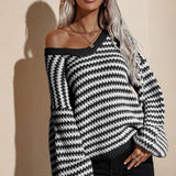 Striped Dropped Shoulder Sweater - Crazy Like a Daisy Boutique