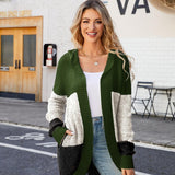 Color Block Open Front Hooded Cardigan - Crazy Like a Daisy Boutique