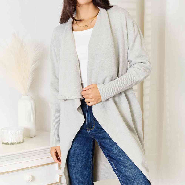Double Take Open Front Duster Cardigan with Pockets - Crazy Like a Daisy Boutique #