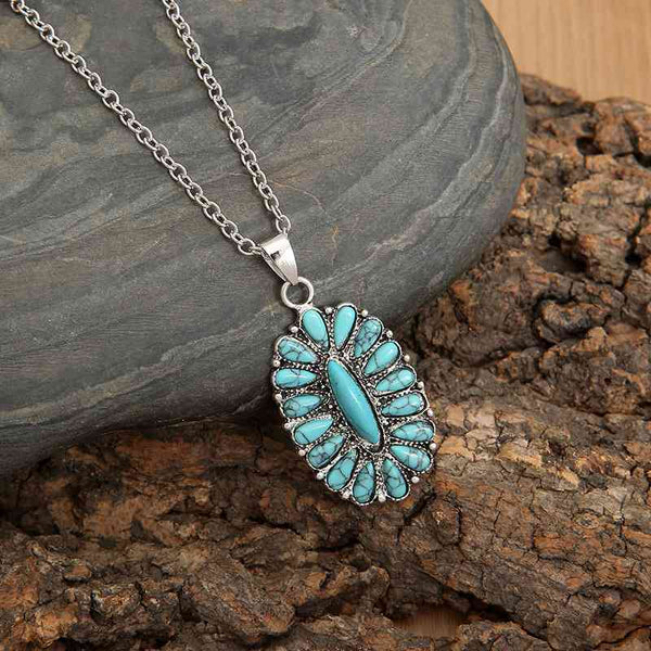 Artificial Turquoise Pendant Alloy Necklace - Crazy Like a Daisy Boutique #