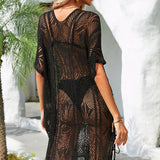 Double Take Openwork Lace Up Side Knit Cover Up - Crazy Like a Daisy Boutique #
