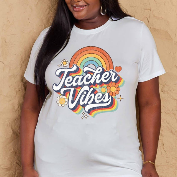 Simply Love Full Size TEACHER VIBES Graphic Cotton T-Shirt - Crazy Like a Daisy Boutique #