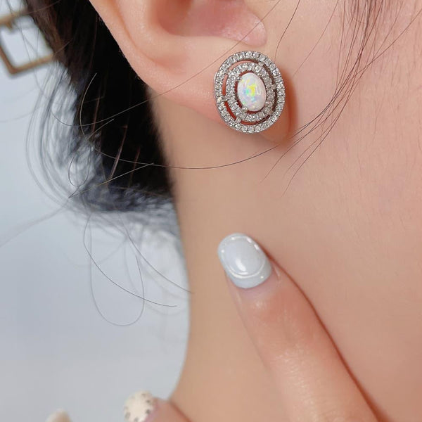 Opal Round Stud Earrings 925 Sterling Silver - Crazy Like a Daisy Boutique