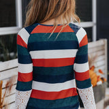 Striped Round Neck Raglan Sleeve Tee - Crazy Like a Daisy Boutique