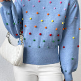 Pom-Pom Trim Mock Neck Long Sleeve Pullover Sweater - Crazy Like a Daisy Boutique