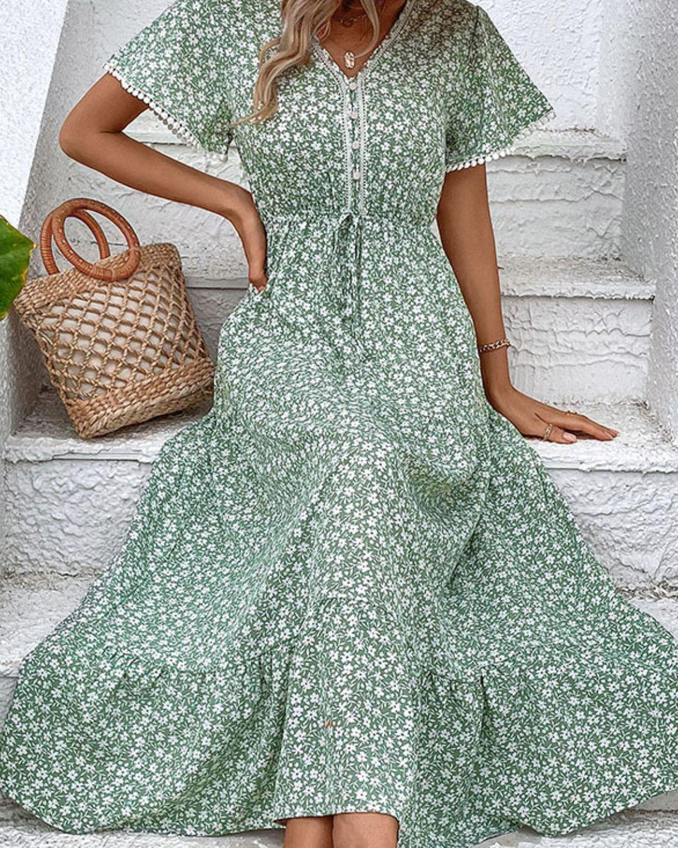 Ditsy Floral V-Neck Tiered Dress - Crazy Like a Daisy Boutique