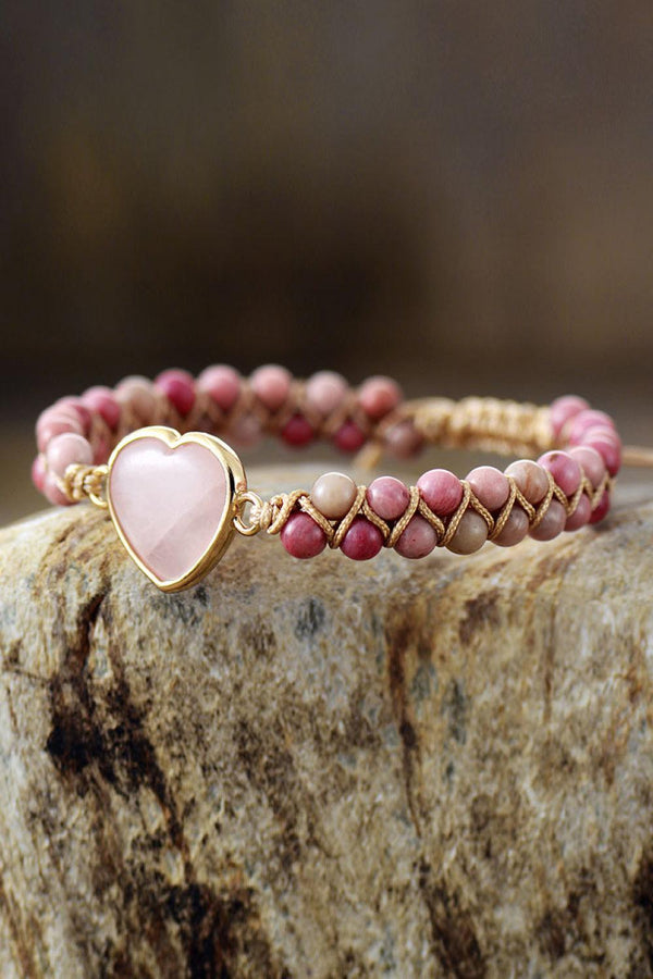 Rose Quartz Heart Beaded Bracelet - Crazy Like a Daisy Boutique #