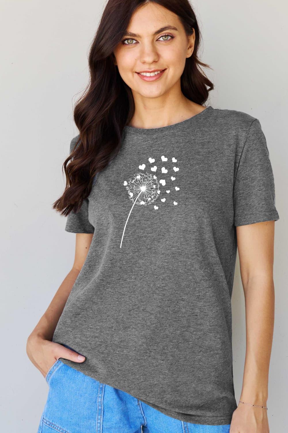 Simply Love Full Size Dandelion Heart Graphic Cotton T-Shirt - Crazy Like a Daisy Boutique