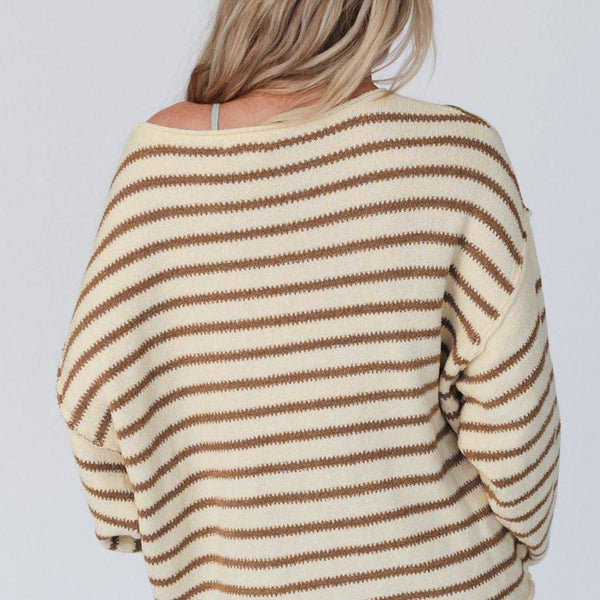 Boat Neck Long Sleeve Striped Sweater - Crazy Like a Daisy Boutique #