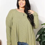 HEYSON Full Size Oversized Super Soft Rib Layering Top with a Sharkbite Hem and Round Neck - Crazy Like a Daisy Boutique