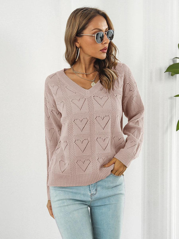 Openwork V-Neck Sweater - Crazy Like a Daisy Boutique