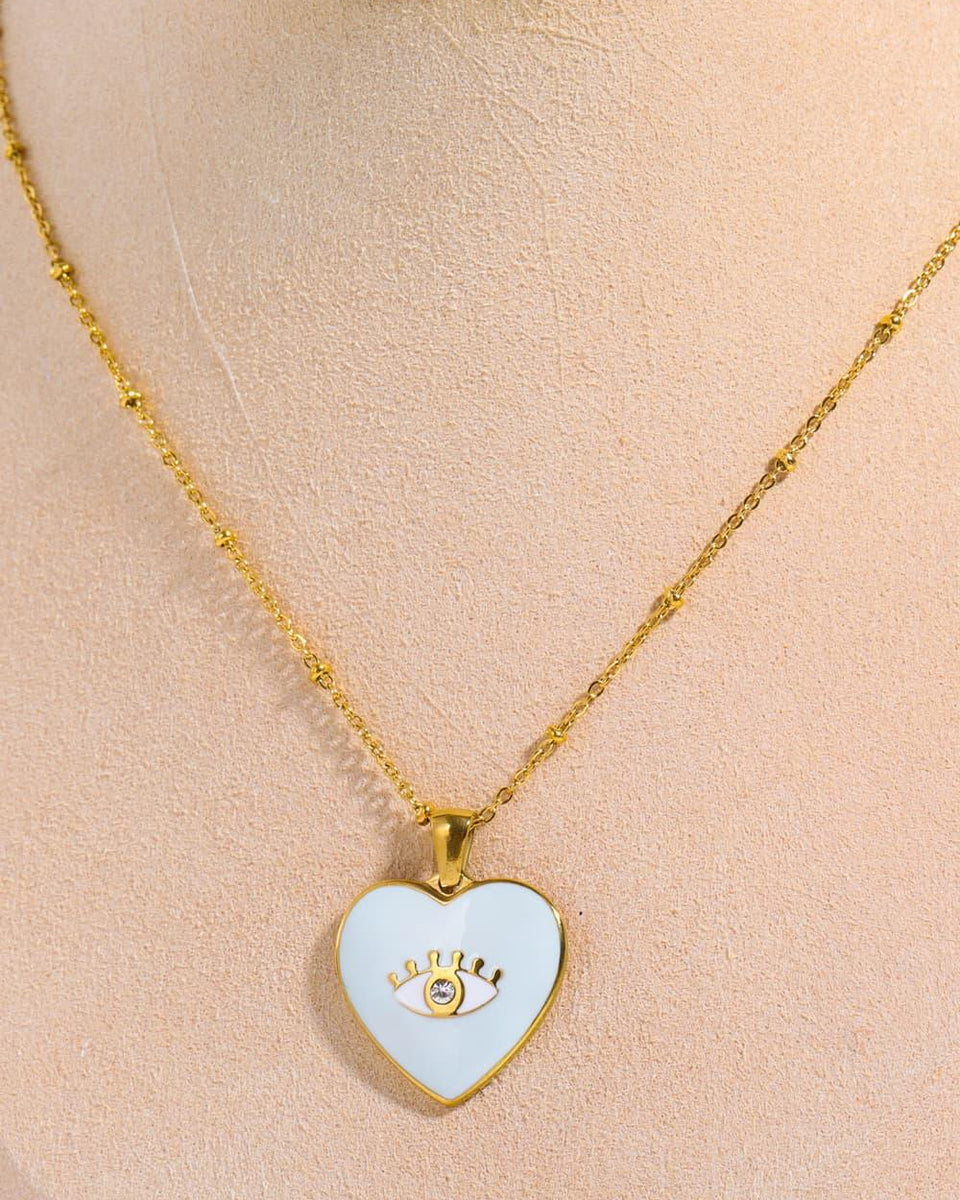 Heart & Evil Eye Shape 18K Gold Plated Pendant Necklace - Crazy Like a Daisy Boutique
