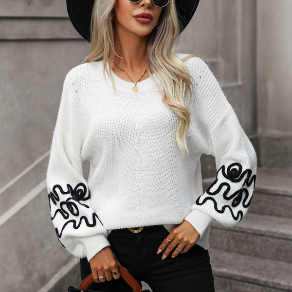 Contrast Drop Shoulder Round Neck Sweater - Crazy Like a Daisy Boutique #