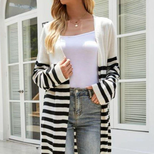 Striped Open Front Longline Cardigan - Crazy Like a Daisy Boutique #